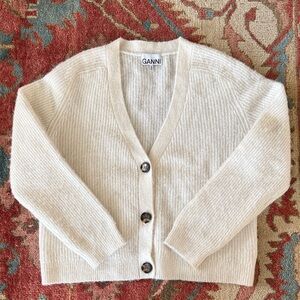 Ganni Cream V-neck Button-Up Alpaca Cardigan Sweater